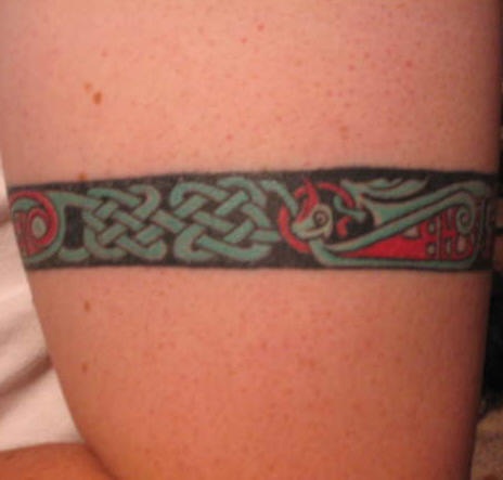 手臂玛雅条纹彩色臂环纹身图案