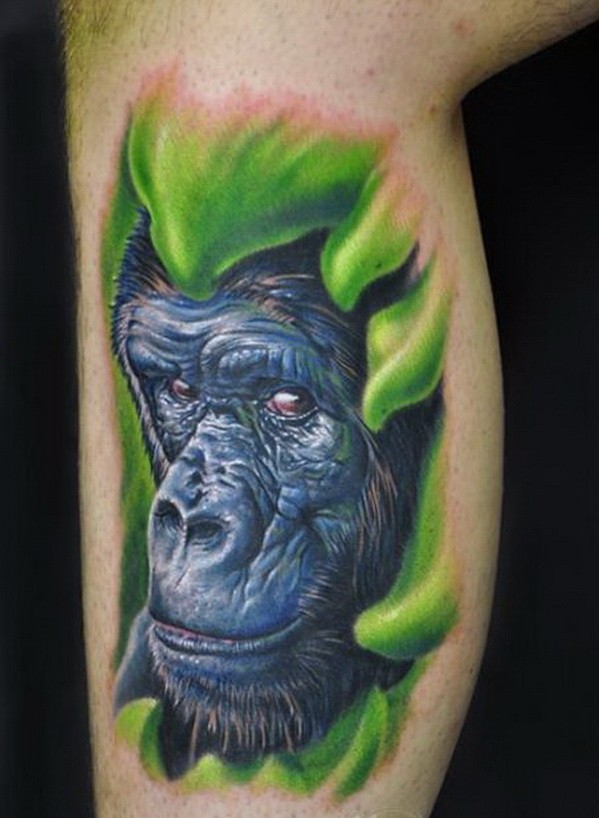 小腿美丽的大猩猩写实纹身图案