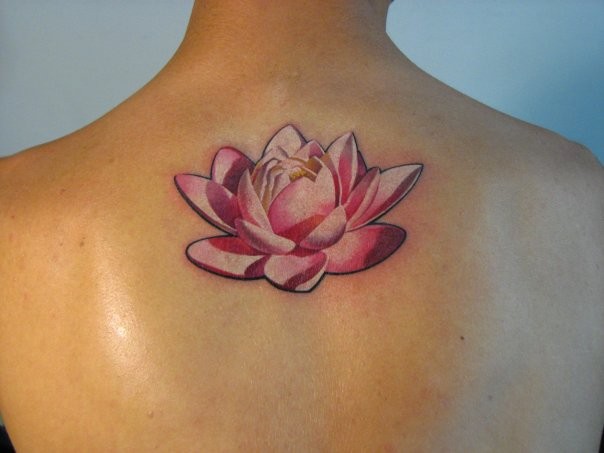 背部好看的粉红色莲花纹身图案