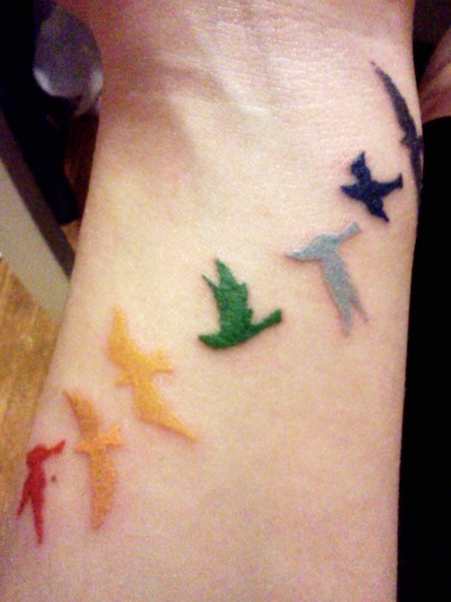 一群五颜六色的小鸟纹身图案