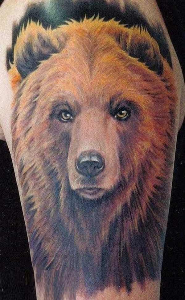 奇妙的水彩熊头像纹身图案