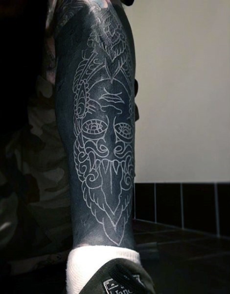 美妙的手绘黑白佛像手臂纹身图案