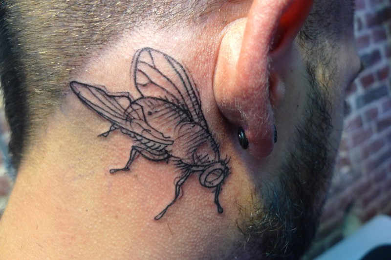 耳后黑色的小苍蝇纹身图案