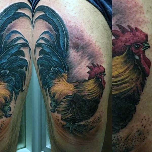 非常漂亮逼真的公鸡大腿纹身图案