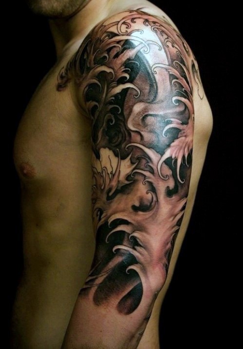 手臂亚洲风格的彩色波浪纹身图案