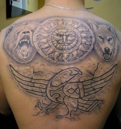 背部各种动物部落风格化饰品纹身图案