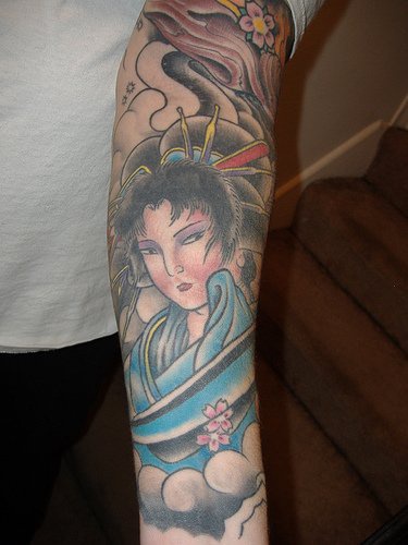 手臂亚洲的艺伎彩绘纹身图案