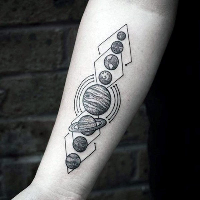 黑色的太空行星游行手臂纹身图案