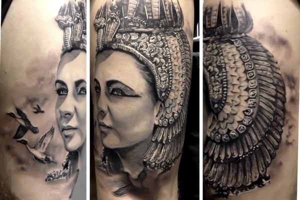 自然美丽的埃及女性与各种鸟类纹身图案