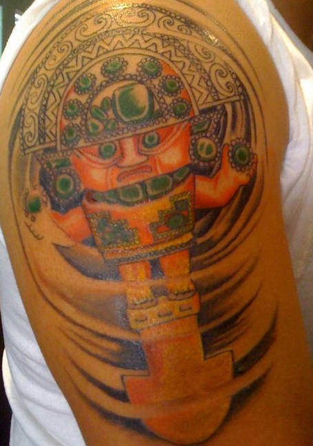 丰富多彩的阿兹特克神像大臂纹身图案