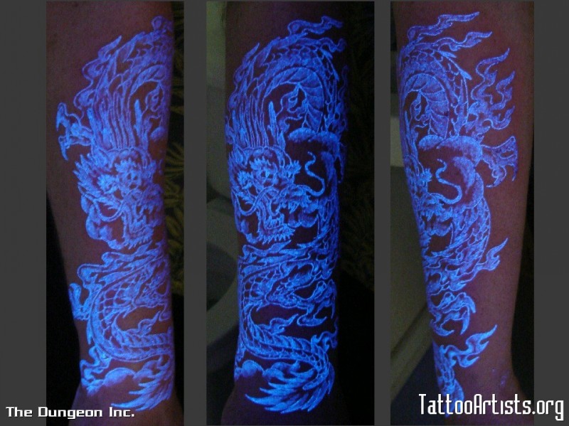非常酷的美丽荧光龙纹身图案