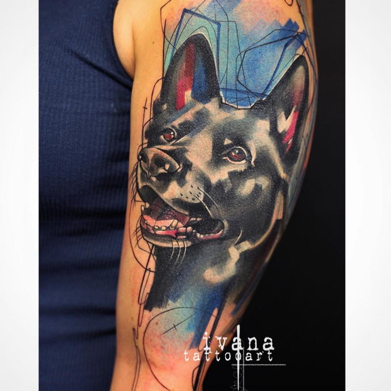 大臂彩色令人难以置信的狼纹身图案