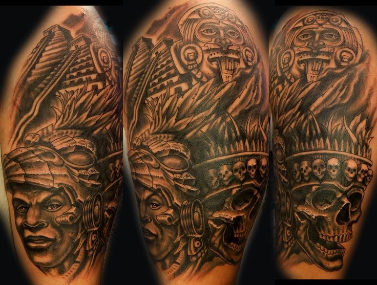 大臂阿兹特克部落人像骷髅纹身图案