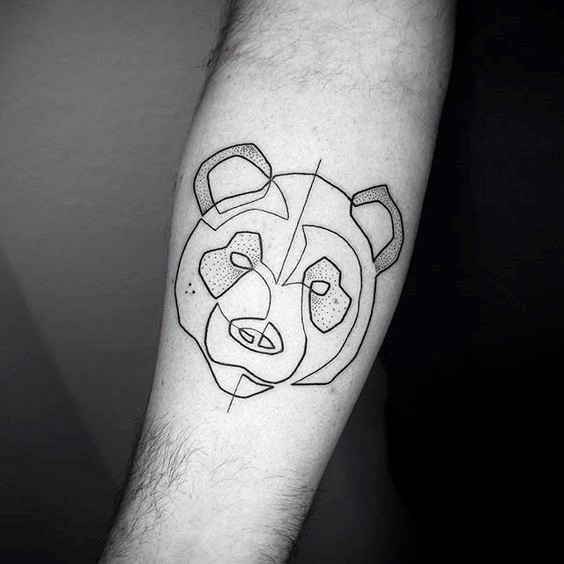 手臂素描风格黑色熊头像简约纹身图案