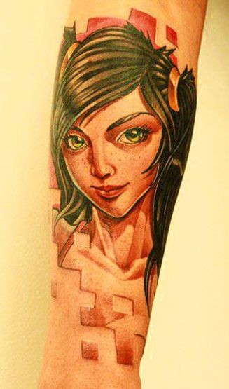 手臂卡通风格的可爱的女孩纹身图案
