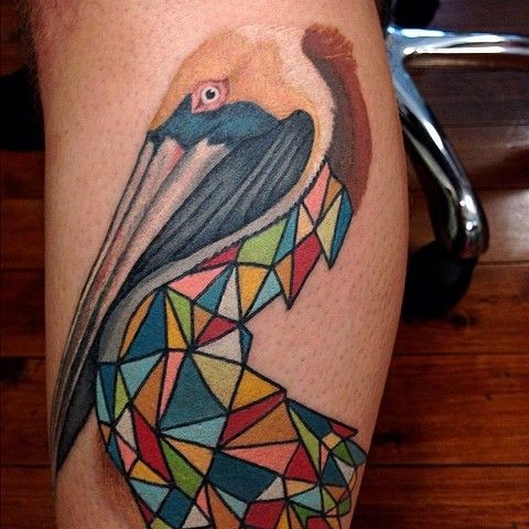 怪异组合的彩色鹭鸟几何纹身图案