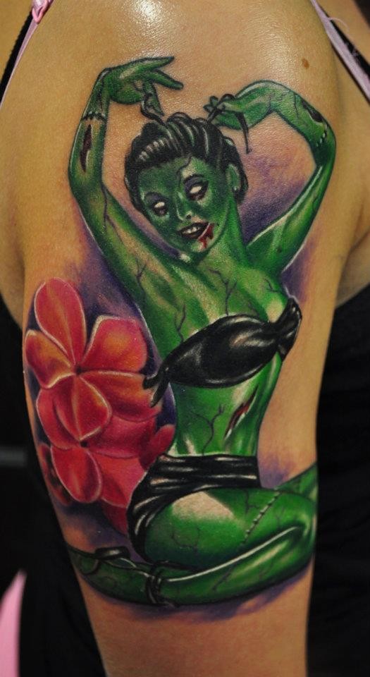 大臂美丽的僵尸女孩纹身图案