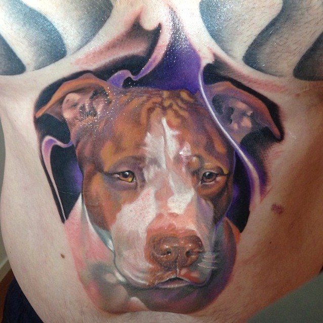 漂亮的水彩狗头像纹身图案