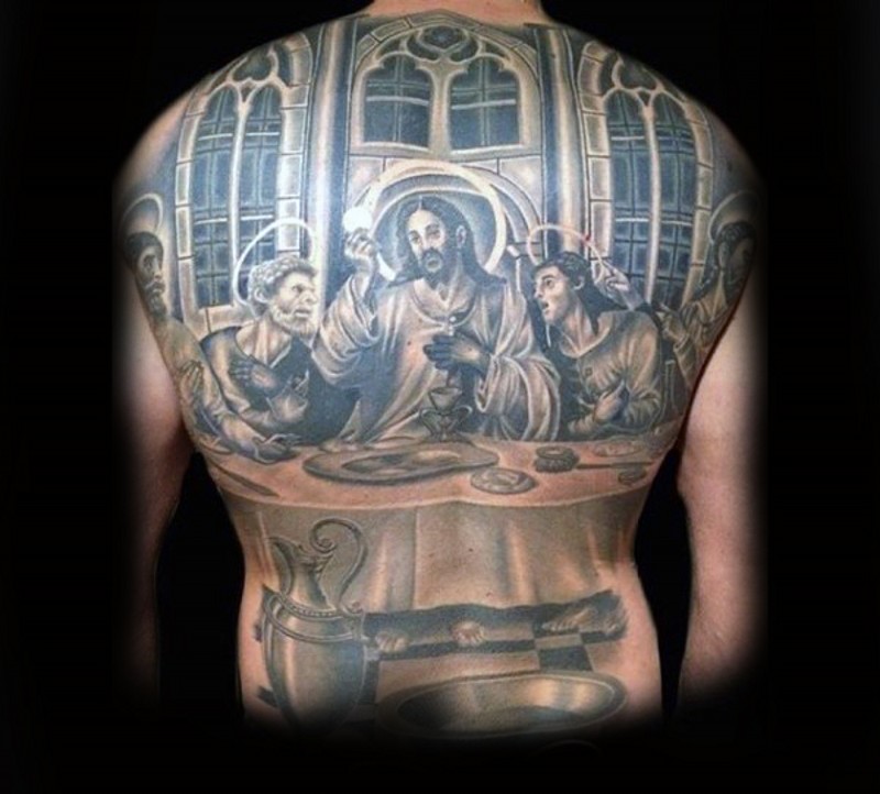 背部宗教最后的晚餐画像纹身图案
