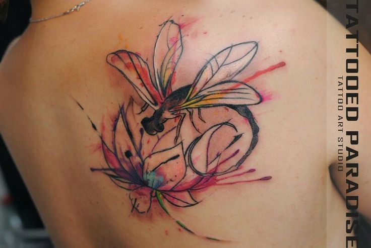 美丽的水彩蜻蜓背部纹身图案