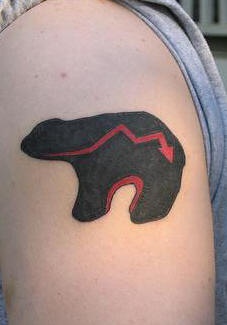 大臂简约的熊符号红色和黑色纹身图案