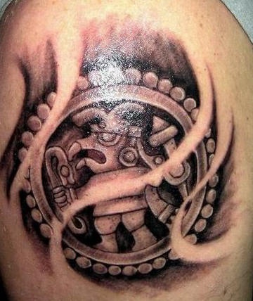 手臂墨西哥武士石像纹身图案
