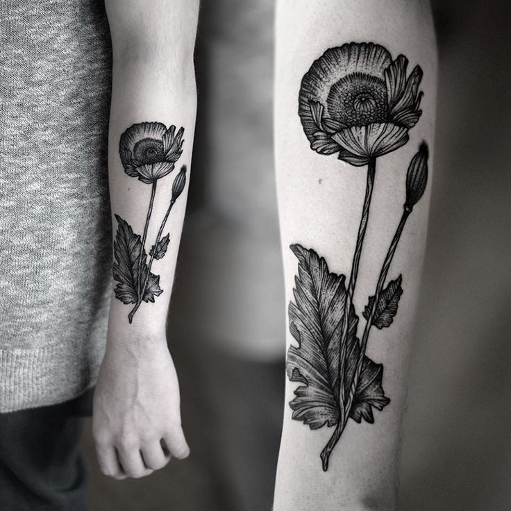old school手臂黑色的罂粟花纹身图案