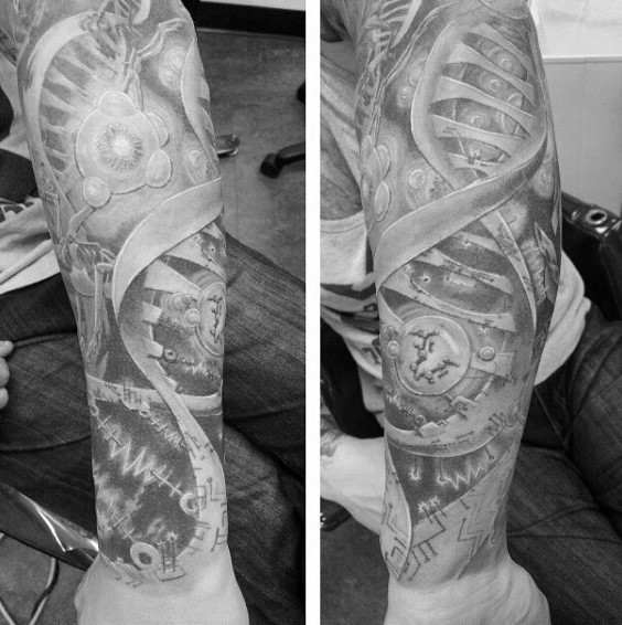 令人印象深刻的灰色DNA符号手臂纹身图案