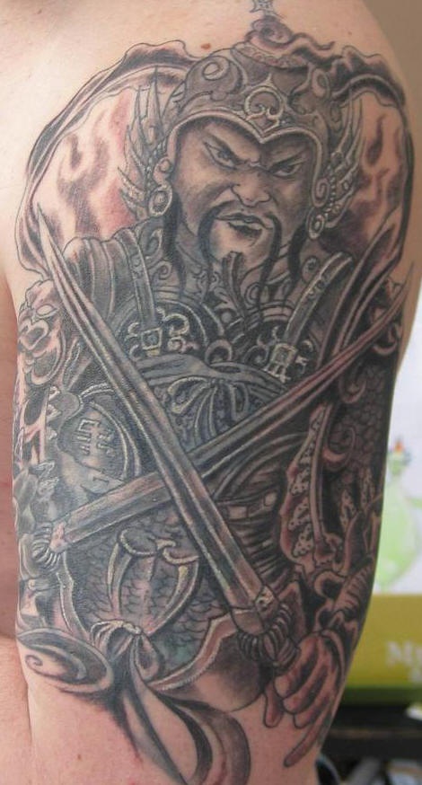 大臂中国风愤怒的战士纹身图案