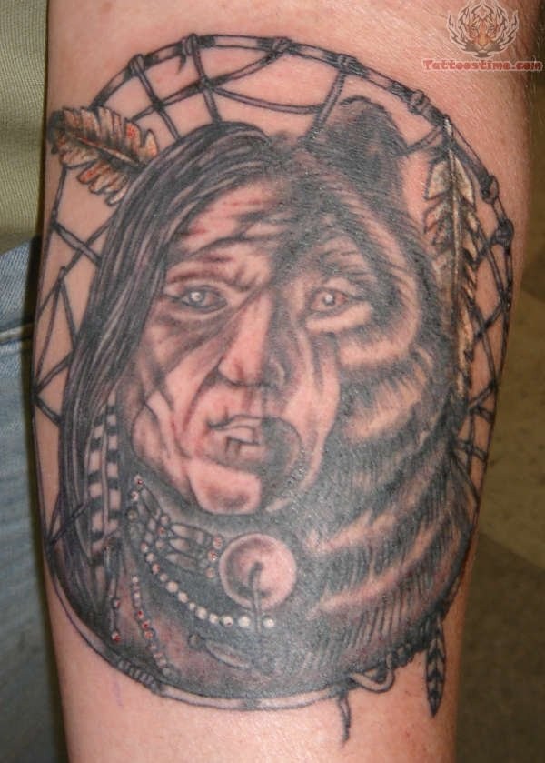 印度人像结合熊头怪异纹身图案
