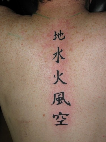 背部中国风汉字黑色纹身图案