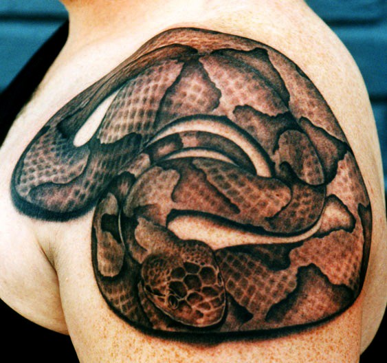 肩部棕色的蛇纹身图案