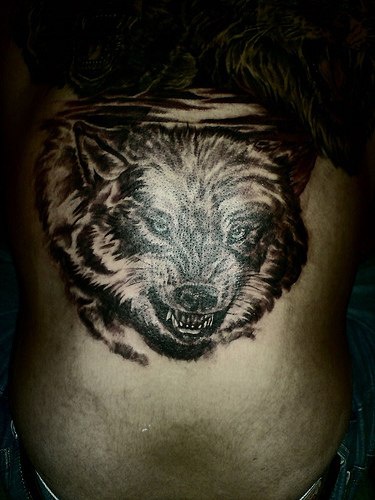 背部愤怒的狼纹身图案