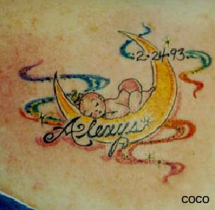 小宝宝睡在月亮上彩绘纹身图案