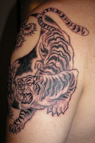 大臂黑色的亚洲虎纹身图案