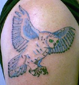 大臂飞行中的猫头鹰纹身图案