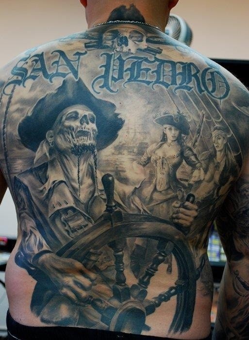 背部死亡的海盗船长纹身图案
