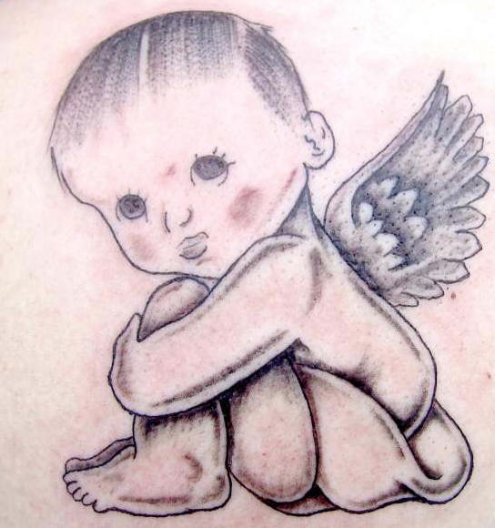 可爱的小天使黑色纹身图案