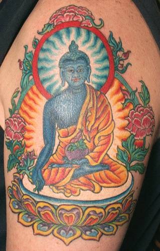 蓝色冥想佛宗教纹身图案