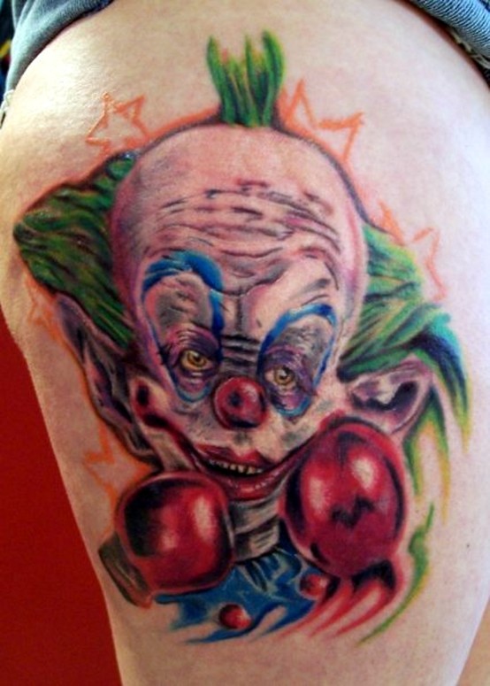 大腿邪恶的小丑拳击手纹身图案