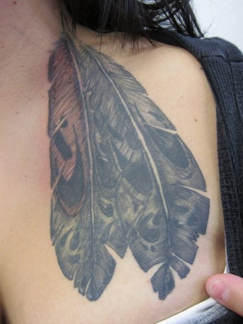 胸部黑色斑点鹰羽毛纹身图案
