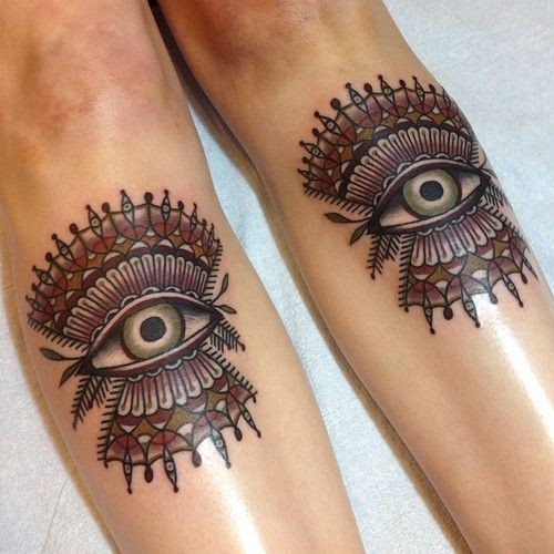 小腿墨西哥部落眼睛纹身图案