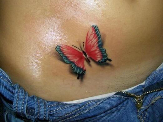 写实的红色翅膀蝴蝶纹身图案