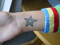 手腕上的黑色线条星星纹身图案