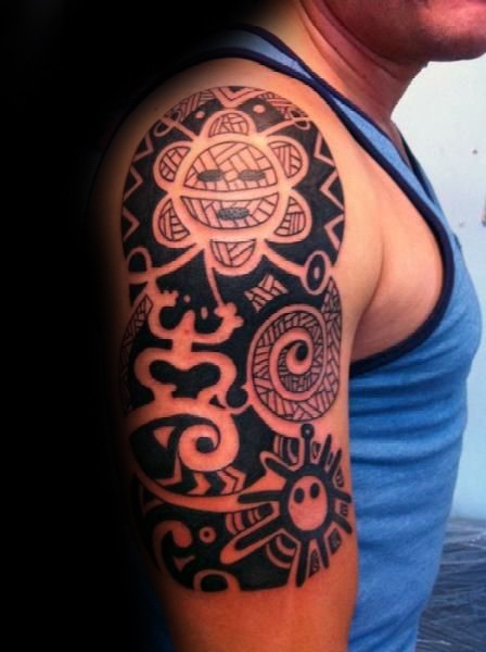 大臂黑白各种部落饰品纹身图案