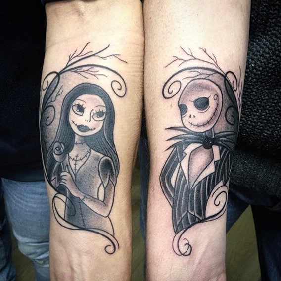 情侣手臂漂亮的黑色僵尸夫妇纹身图案