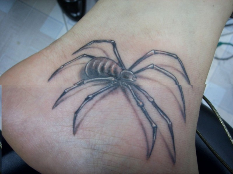 黑灰蜘蛛脚踝纹身图案