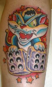 邪恶的猫与骰子纹身图案