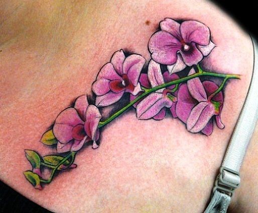 肩部紫色兰花纹身图案