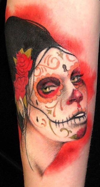 红色死亡女郎肖像纹身图案